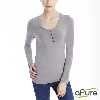 【aPure】feHot發熱衣 女斜開襟柔感發熱衣-時尚灰S 時尚灰