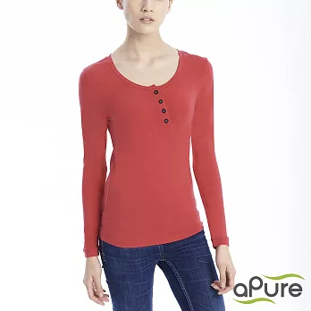 【aPure】feHot發熱衣 女斜開襟柔感發熱衣-熱情紅S 熱情紅