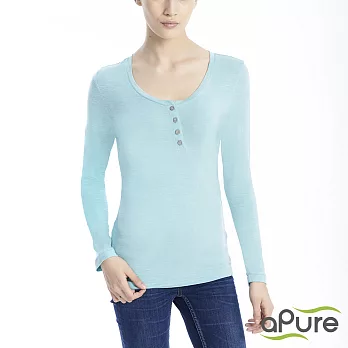 【aPure】feHot發熱衣 女斜開襟柔感發熱衣-湖水綠S 湖水綠