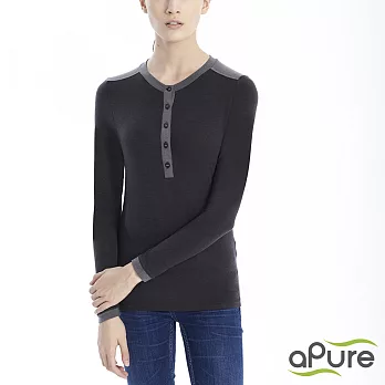 【aPure】feHot發熱衣 女立領前開襟柔感發熱衣-神秘黑S 神秘黑