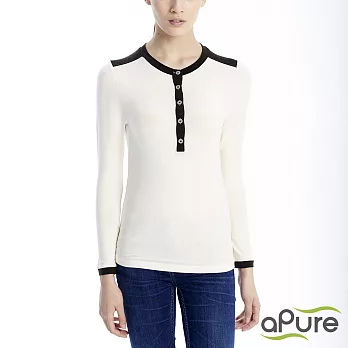 【aPure】feHot發熱衣 女立領前開襟柔感發熱衣-杏仁白S 杏仁白