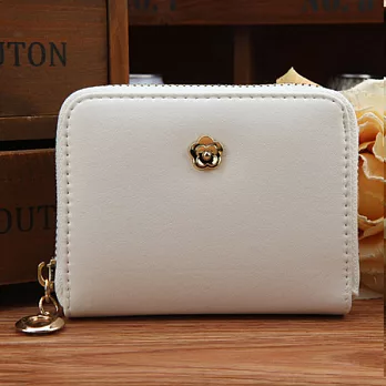 A+ accessories 細膩仿皮手拿小型山茶花零錢短夾 (6色任選)白色