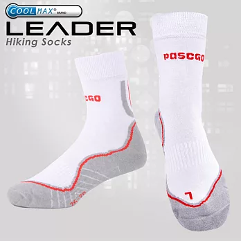 【LEADER】COOLMAX舒適減壓/高筒戶外健行襪(白紅)