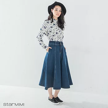 【StarMIMI】高腰牛仔長裙＊L藍