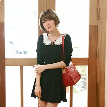 ROSE。華麗珍珠領片洋裝 黑系