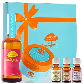 【Morocco GaGa Oil】摩洛哥長效護色髮油禮盒組(護色髮油100ml+髮膜+Parfum香水髮油10ml*3)送提袋護色禮盒+提袋