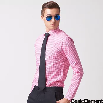 【BasicElement】男款格紋精紡襯衫XL粉紅細格