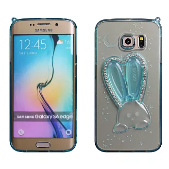【BIEN】SAMSUNG S6 edge 可愛兔帶鑽支架軟質保護殼 (透藍)