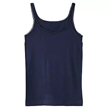[MUJI 無印良品]女有機棉混彈性無側縫附蕾絲細肩帶L深藍