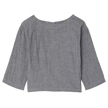 [MUJI 無印良品]女有機棉二重紗織七分袖套衫L深藍