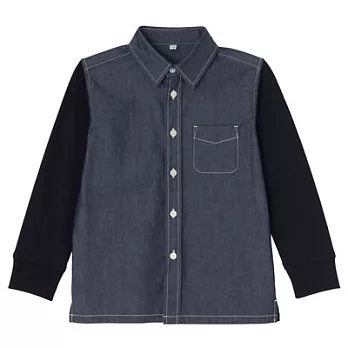 [MUJI 無印良品]兒童有機棉輕鬆活動舒適拼接襯衫120深藍