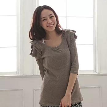 ROSE。甜美肩荷葉上衣 可可系