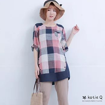 【KT】甜美彩格寬版上衣(4色)-M-3LM粉