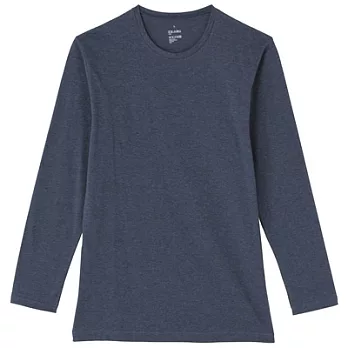 [MUJI 無印良品]男棉混羊毛彈性保暖圓領長袖衫L深藍