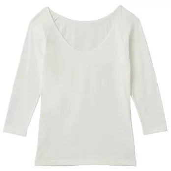 [MUJI 無印良品]女棉混羊毛彈性保暖V領八分袖衫M柔白