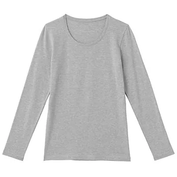 [MUJI 無印良品]女棉混羊毛彈性保暖圓領長袖衫M淺灰