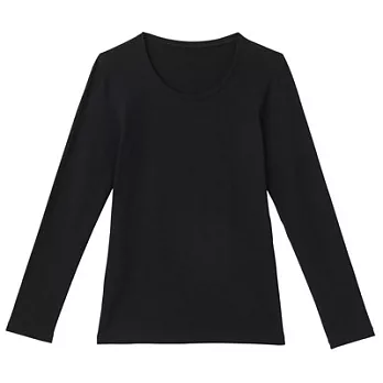 [MUJI 無印良品]女棉混羊毛彈性保暖圓領長袖衫L黑色