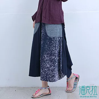 【潘克拉】大口袋雙色長裙(2色)-FREEFREE藍