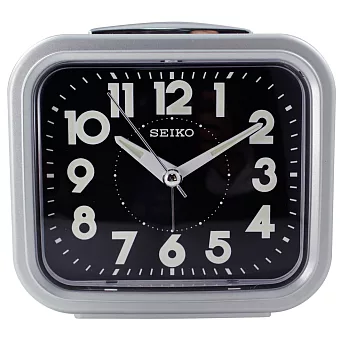 【日本精工-SEIKO】QHK023流線方型靜音夜光貪睡鬧鐘-銀色