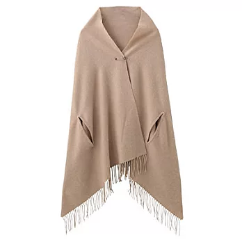 [MUJI無印良品]羊毛大判附袖口披肩駝色