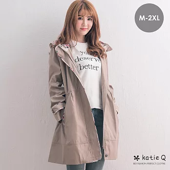 【KatieQ】英倫收腰風衣外套(2色)-M-2L2XL卡其