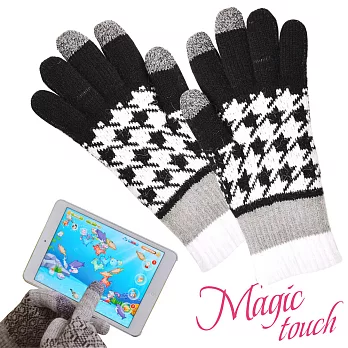 【Magic Touch】第三代保暖電容式螢幕觸控手套(千鳥黑白24cm)