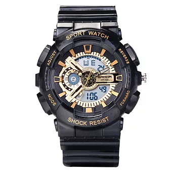 Watch-123 百戰英雄-時尚三針冷光雙顯電子腕錶 (5色任選)黑金