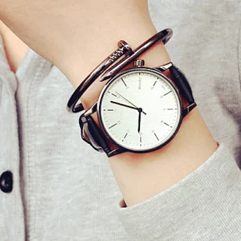 Watch-123 交換禮物-刻度加數字標情侶黑白腕錶 (6色可選)黑帶白面x女