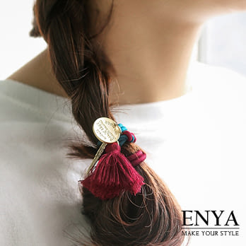 Enya★兩用式撞色流蘇手環/髮圈 紅色