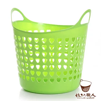 【收納職人】可提式心型透氣孔洗衣籃收納籃(綠色L號)