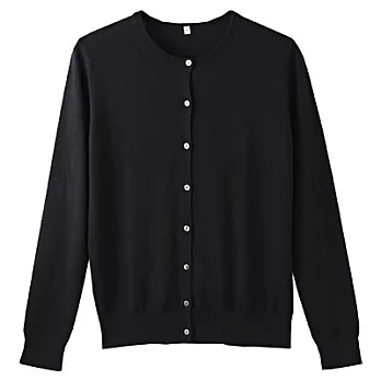 [MUJI無印良品]女棉混蠶絲可水洗圓領開襟衫S黑色