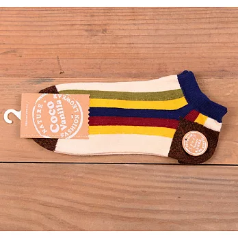 【Coco Vanilla】復古粗豎條棉質潮男船襪 (藍棕)