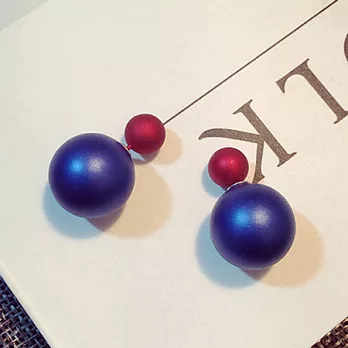 AmaZing 韓風小飾品-磨砂珠光大小雙球雙面撞色耳釘 (5色可選)藍色