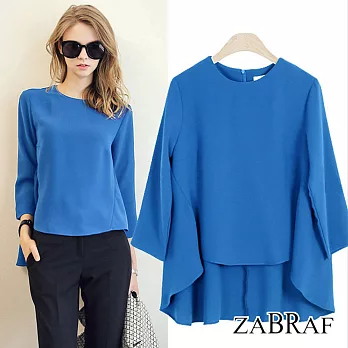 【BR】圓領七分袖寬鬆T恤(XL-3XL可選)XL藍色