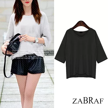 【BR】V領七分袖純色T恤-共4色(M-XL可選)M黑色