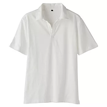 [MUJI無印良品]男有機棉天竺開領POLO衫M柔白