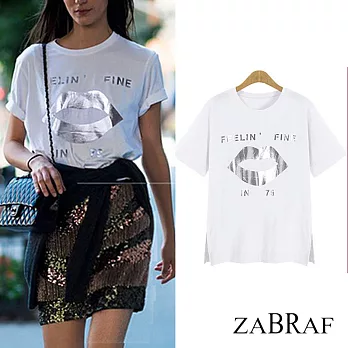 【BR】寬鬆燙金嘴唇T恤(M-XXL可選)L白色