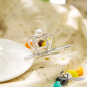 【SJ】奢華水鑽珍珠金屬皇冠造型髮夾-銀色