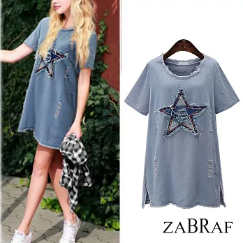 【BR】刺繡寬鬆牛仔連衣裙(M-2XL可選)L淺藍色