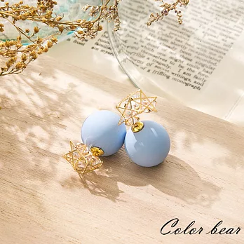 【卡樂熊】鏤空水鑽幾何許願星大力丸耳環粉藍