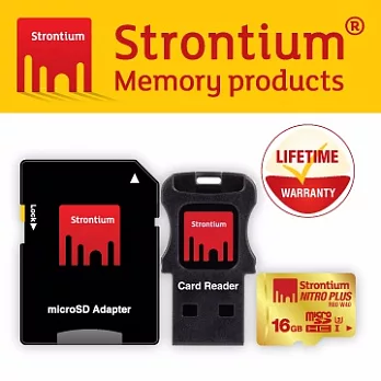 力鍶 Strontium Nitro PlusUHS-1 U3 Micro SD 16GB高階記憶卡 (三合一機動商品包裝)