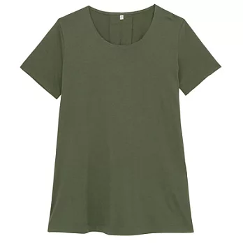 [MUJI無印良品]女嫘縈混棉短袖長版衫M卡其綠