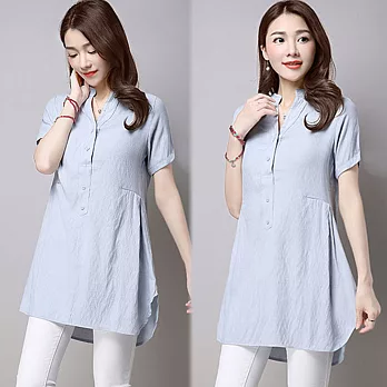 【NUMI】森-V領中長版棉麻上衣-共3色(M-2XL可選)L灰色