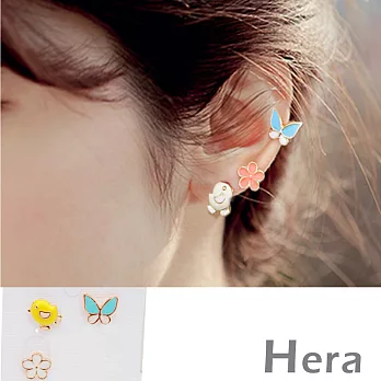 【Hera】赫拉 小雞蝴蝶小花無耳洞耳環/耳扣/耳骨夾-2色(三顆入)-白色