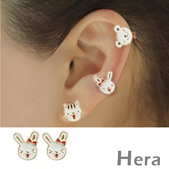 【Hera】赫拉 釉彩貓咪兔子熊熊無耳洞耳環/耳扣/耳骨夾-1對入(兔子)