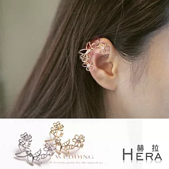 【Hera】赫拉 水鑽花葉無耳洞耳環/耳扣/耳骨夾-2色(單顆)-銀色