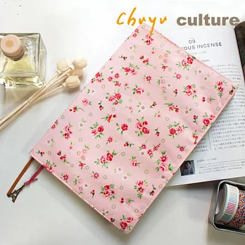 珠友 A5/25K 可調式棉麻布書衣/書套/手帳衣A04碎花/粉