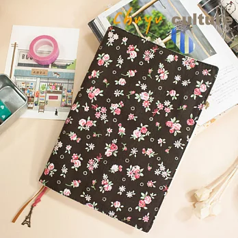 珠友 A5/25K 可調式棉麻布書衣/書套/手帳衣A05碎花/咖