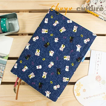 珠友 A5/25K 可調式棉麻布書衣/書套/手帳衣A06招財貓