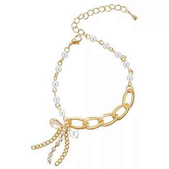 AmaZing 小清新珍珠鍊條水滴水晶水鑽流蘇手鍊 (2色可選) 香檳金